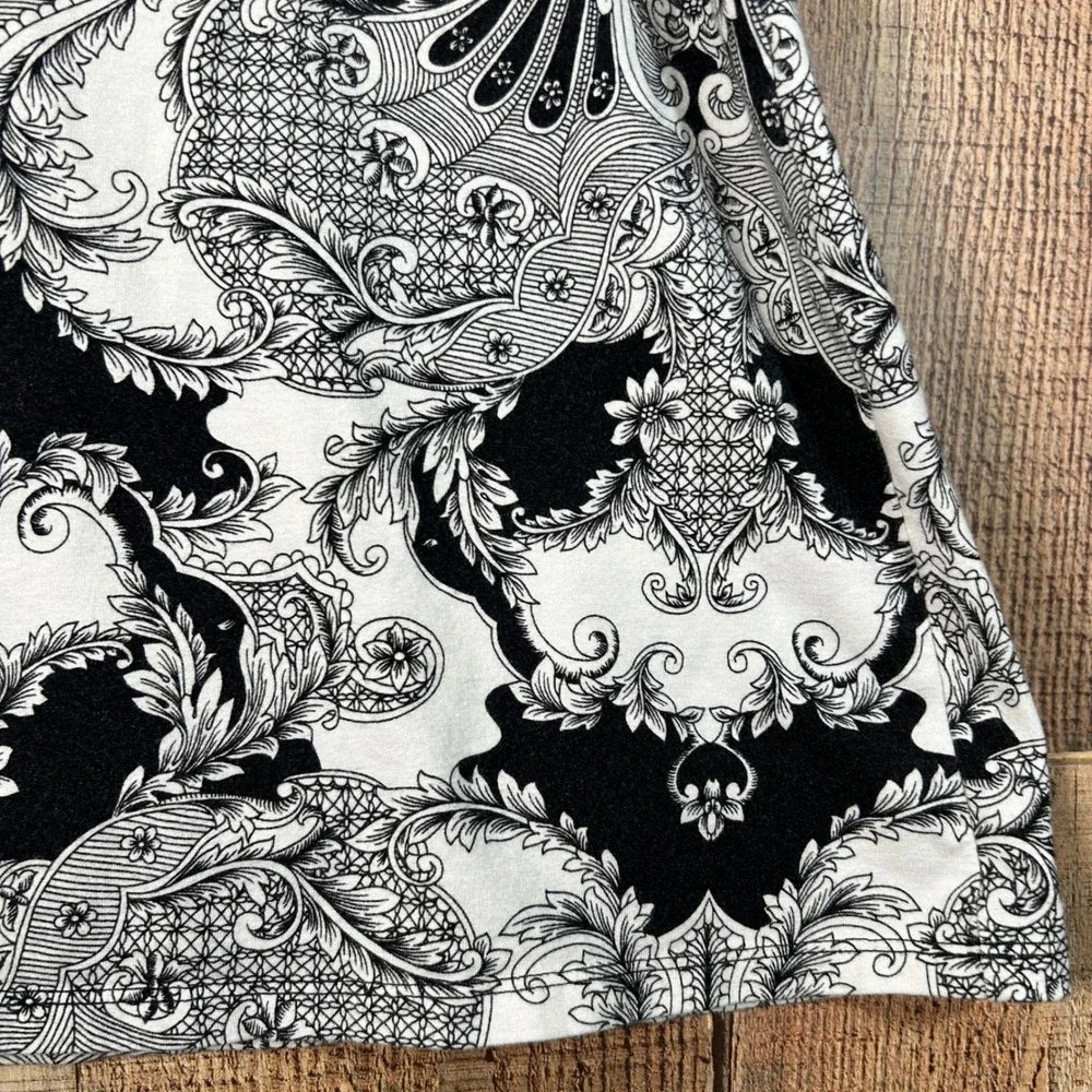 Soma Black White Paisley Sleep Shirt Nightgown Red Trim Loungewear M Nightie